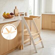 Foldable Wooden Learning Tower – Step Stool, Space-Saving Kitchen Helper For Learning Activities & Bathroom - White - View 5