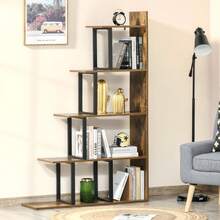 Industriële boekenkast/kamerverdeler met 5 planken, 102 x 30 x 160 cm, rustieke bruine kleur. - A - Bekijken 3