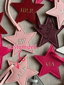 1pc Personalized Name Or Letter Star-Shaped PU Leather Women's Luggage Bag Charm, Custom Letter Pentagram Bag Pendant Gift - Multicolor - View 2