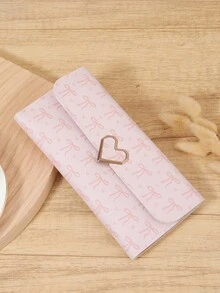 New Women's Long Button Wallet, Three Fold Multi Card Slot Multifunctional Wallet, Metal Heart Decoration, Suitable For Outdoor Travel - Pink - View 3