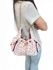 Vintage Leopart Dot Faux Fur Buckets Bag Designer Soflt Plush Women Shoulder Bags Heart Lock Chains Crossbody Bag Small Tote Bag - Multicolor - View 6