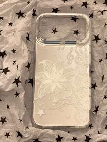Korean Ins Style Minimalist Glitter Silver Lily Phone Case, Compatible With IPhone 17 Pro Max, Apple 16 Pro Max, 15 Pro, New 16, Cute Shockproof Soft Edge, 15 Pro Music Symbol Lace Design - Multicolor - View 4