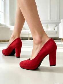 Women's Solid Color High Heel Shoes For Daily Commute And Party - Red - View 3