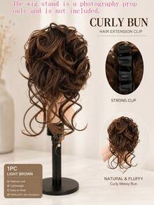 topshiny 1pc Fluffy Curly Hair Bun Hair Extension Clip, Women's Synthetic Fiber Messy Bun Hair Clip Accessory, Voluminous Back Bun, Suitable For Daily Wear And Party - Multicolor - View 11