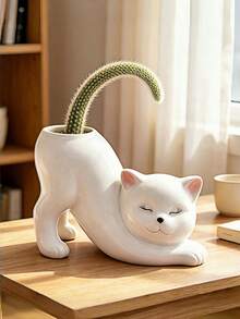 1‑Piece Aesthetic Cat‑Shaped Creative Imitation‑Tail Design Multi‑Functional Decorative Vase, Suitable For Desktop, Home And Room Decoration - Lying Cat - View 7