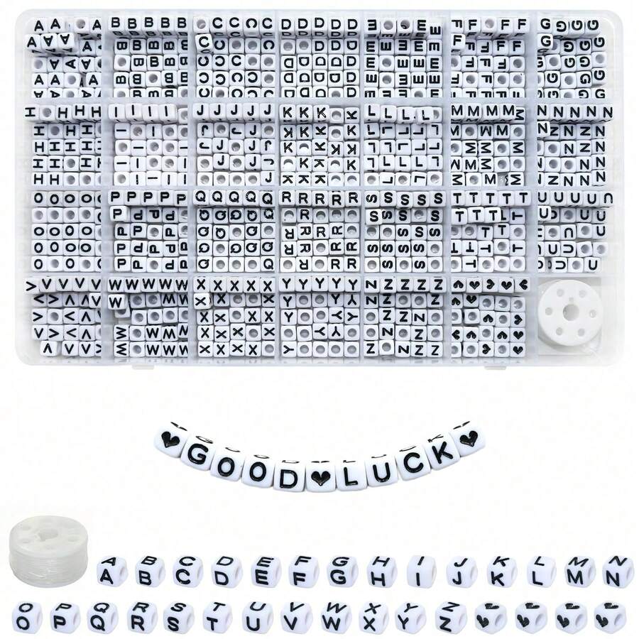 1 Box 6x6mm A-Z Cube Acrylic Letter Beads, For Making Jewelry, Bracelets, Necklaces, Keychains, Suitable For Women And Girls