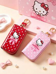 SANRIO حقيبة مفاتيح سيارة عالمية بطبعة هالو كيتي ونقاط بولكا لامعة مع سحاب وسلسلة داخلية وخطاف مشبك ذهبي، بطانية واقي لمفاتيح السيارة مقاوم للخدش - متعدد الألوان - مشاهدة 8