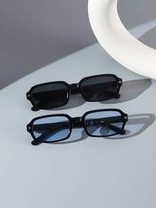 2 PCS Men's Rectangle Fashion Glasses Classic Black Frame PC Material Solid Color Lens Casual Style For Commute Outdoor With Glasses Box - Multicolor - View 13