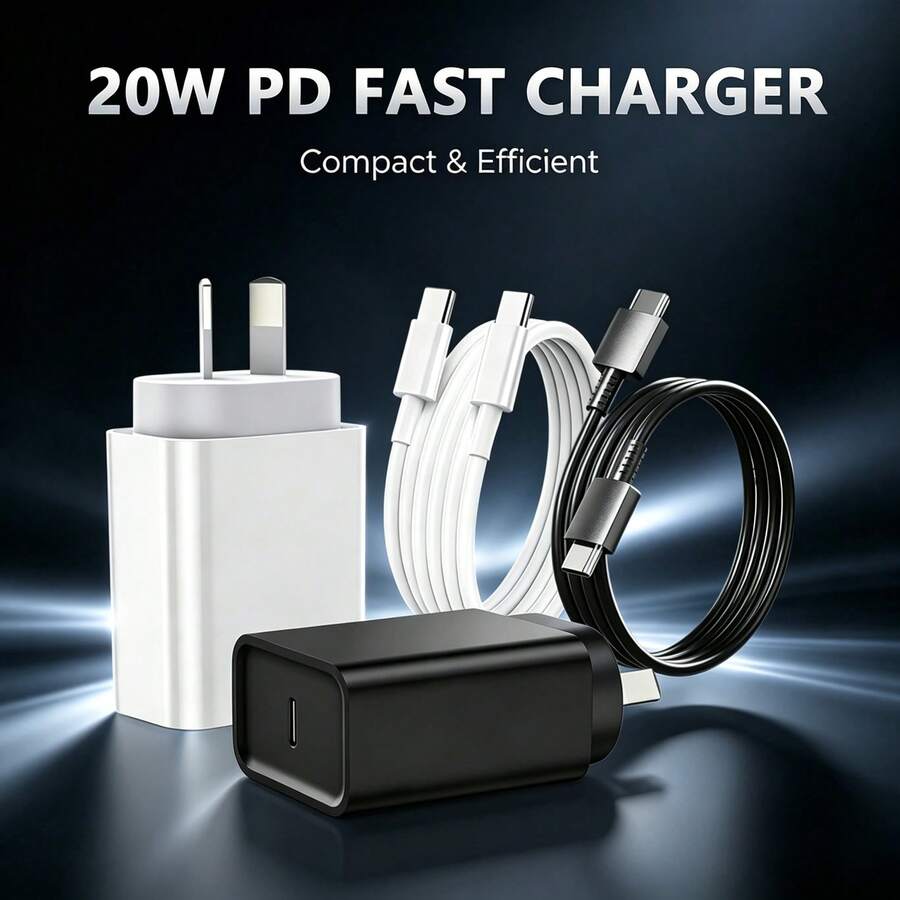 Charger Cepat USB-C 20W, Adaptor Dinding Steker Standar Australia Multifungsi. Charger USB-C untuk Perjalanan, Kompatibel dengan Berbagai Perangkat, Kabel USB-C ke USB-C 1m Opsional, Cocok untuk iPhone, Android, dan Perangkat Lainnya. - Steker AU (220-240V) - View 1