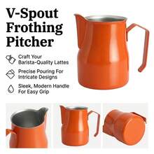 L LEESEPH Stainless Steel Milk Frothing Pitcher 30oz/900ml - Espresso Steam Pitcher, Suitable For Cappuccino, Latte Art, Coffee Machine Accessory Milk Pitcher Coffee Frothing Cup, Orange - Multicolor - View 2