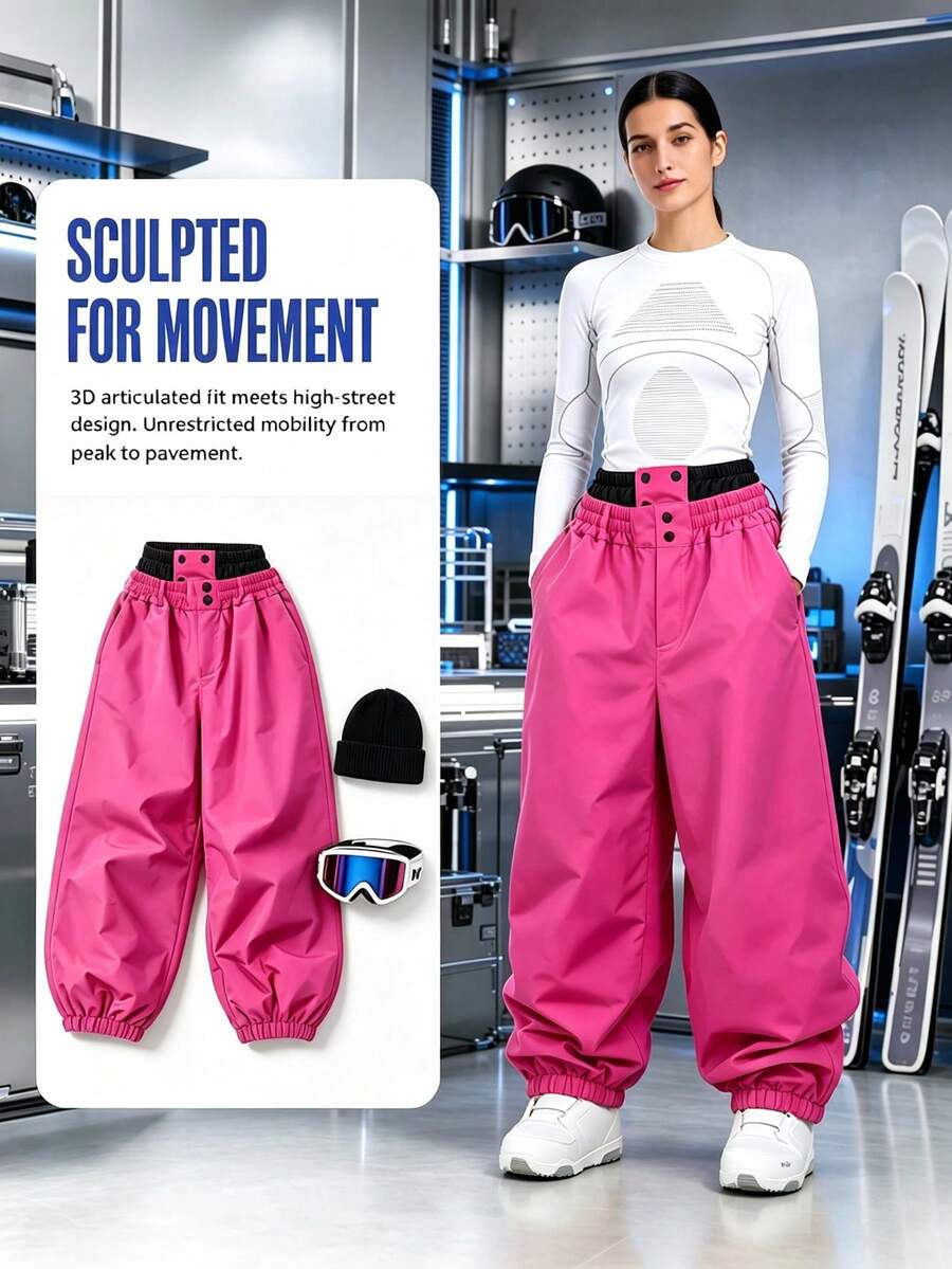 1pc Women's Thickened Harem Ski Pants, Loose Wide Leg Fit, Couple Matching Ski Resort Outfit Winter Sports