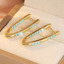 Gmzalx Bohemian Elegant Style Synthetic Turquoise V-Shaped Earrings, Exquisite Women's Jewelry, Suitable For Various Daily Occasions - Gold - View 5