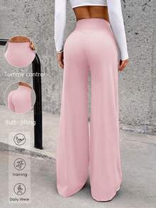 Women's Casual Sports Pants, High Waist Tummy Control Butt Lifting Basic Wide Leg Pants, Suitable For Yoga, Running, Training, Daily Wear - Pink - View 6
