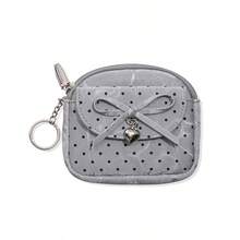 Monedero pequeño con estampado de lunares y lazo, llavero con colgante de corazón y ranura interior para tarjetas. - Multicolor - Ver 15