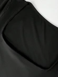 Women's Square Neck Cropped Short Sleeve T-Shirt, Cute Basic Tee For Summer Casual Black - Black - View 4