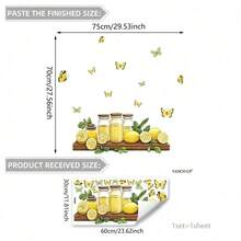1pc Fresh Lemon Jar Butterfly Wall Sticker, Summer Fruit Preserve Bottle Removable Self‑Adhesive Wall Decal, Farmhouse Rustic Aesthetic DIY Decor For Kitchen Dining Room Coffee Bar, Home Interior Decoration Gift - View 5