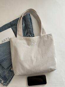 Women's Corduroy Solid Color Shoulder Tote Bag, Suitable For Daily Commute, Travel, Shopping - Beige - View 10