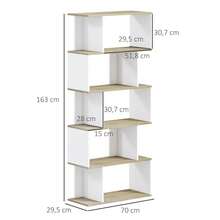 Boekenkast in Scandinavische stijl, opbergmeubel met 5 anti-kantelplanken, draagvermogen van 25 kg, hout en witte afwerking. - A - Bekijken 5