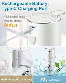 SEAGO Dispenser Sabun Busa Otomatis, Dispenser Sabun Tangan Busa Sensor Gerak Inframerah Tanpa Sentuh Isi Ulang 1200mAh, Pengisian Daya Type-C Tahan Air IPX5 Dipasang di Dinding & Meja untuk Kamar Mandi Dapur dan Penggunaan Rumah Tangga - Multimodal - View 9