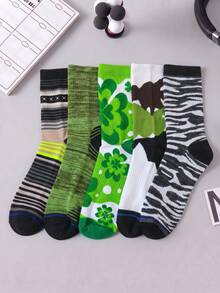 1/5/10 Pairs Men's Mid-Calf Socks, Fun Geometric Pattern Cartoon Unisex Sports Style Long Socks, Crazy Happy Socks - Multicolor - View 9