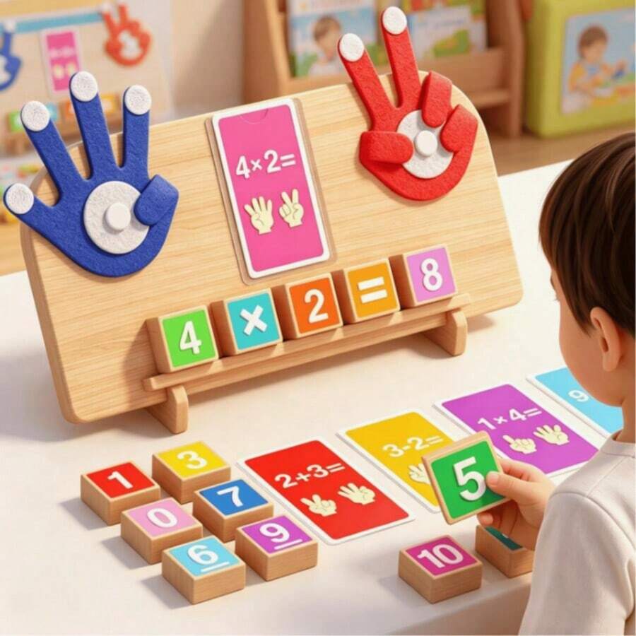 蒙特梭利兒童學習玩具，手指數學計數玩具，數字積木，木製數學教育玩具，數學教學輔助，親子互動，適合男孩女孩的生日與節日禮物遊戲