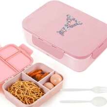 3-Compartment Travel Bento Lunch Box With Flip Lid, Leak-Proof Portable Meal Container For Outdoor Activities, Breakfast And Meal Prep, Kitchen Accessory, Camping Essential, Rose Flower With 26 Alphabet Initials Pattern - Pink - View 15