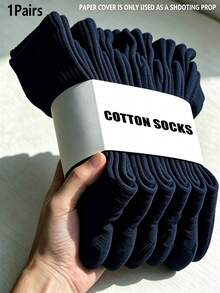 1/5/10 Pairs Pure Dark Blue All-Match Mid-Calf Men's Socks, Breathable & Sweat-Absorbent, Versatile Sports Socks, Business Commuter Socks, Suitable For All Seasons - Navy Blue - View 14