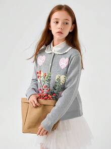 Balabala Baby Girls Knit Cardigan Soft Cozy Sweater For Spring Autumn - Medium Gray - View 2