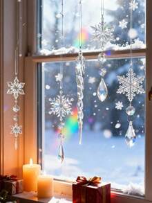 18/1pc Christmas Snowflake Icicle Hanging Decor, Christmas Tree Ornament, Crystal Clear Glitter Acrylic Snowflake Icicle Pendant With Ribbon, For Christmas Tree And Home Decoration - Multicolor - View 7