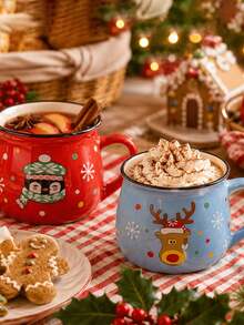 1pc 150ml Mini Ceramic Christmas Mugs,Cute Washable Elegant Christmas Coffee Cups,Suitable For Coffee, Tea, Desserts,Hot,Suitable As Gift For Christmas New Year Holiday Party,Festive Table Setting Decor - Multicolor - View 5