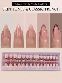 60pcs French Almond Gel Nails - Nude Classic French Pointed Press-On Nails, Medium-Long Almond Shape, Soft Gel Fake Nails, Soakable Acrylic Nail Extensions (Random Style) - Multicolor - View 1