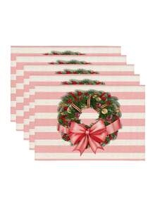 1pc Christmas Series Pattern Printed Table Runner, 4pcs Christmas Pattern Printed Placemats, Suitable For Holiday, Party, Birthday, Dinner, Kitchen Dining Table Decoration, All Season Room Decor, Home Textile Decoration Table Runner - Multicolor - View 11