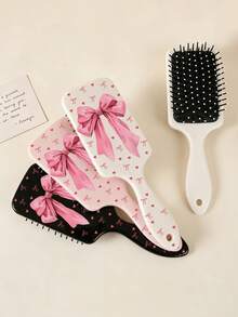 1/2/3pcs Air Cushion Massage Comb, Pink Bow And Heart Pattern, Women's Anti-Static Large Paddle Brush, Detangling Styling Scalp Massage Comb, For Home Daily Use, Gift For Family And Friends - Multicolor - View 3