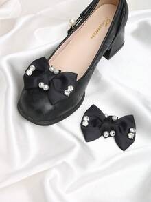 2pcs Detachable Shoe Decoration High Heel Shoe Flower Buckle Bow Shape DIY Shoe Accessories Fashion Elegant Graceful Shoe Clips Suitable For High Heels Shoes Women's Shoes Decoration Office Business High Heels Dating Party Shoe Decoration - Black - View 5