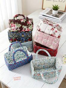 1pc Practical Patterned Storage Basket, Sundries Storage Basket, Toy Storage Basket, Laundry Basket, Lipstick, Makeup Brush And Skincare Storage Basket, Home Decor, Portable Picnic Basket - Multicolor - View 1