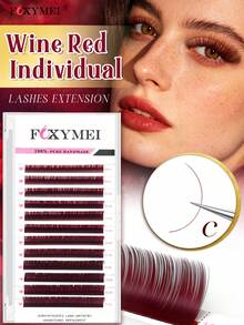 FOXYMEI 12 Rows Colorful Ultra Matte Burgundy Single Lash Extensions, C/D/LC/LD/LU Curl, Soft & Lightweight, 8-15mm, Holiday Style Hand-Woven Faux Mink Dense Single Lash Extensions For Beginners, Halloween - View 2