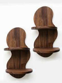 Bohemian Arch Wall Shelf, Double-Layer Hanging Wooden Storage Rack, Mid-Century Modern Wall Decor, Rustic Brown Living Room Bedroom Plant Display Shelf, Suitable For Outdoor Entryway Decoration - View 16