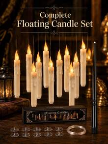 20pcs/12pcs/6pcs Hanging Floating Candles With Magic Wand Remote Control And Hanging Rope, Flying Flameless LED Taper Candles, Warm White Light, Battery Operated Window Candles, Suitable For Halloween Christmas Party Decoration - Multi-tear Magic Candle Lamp - View 7