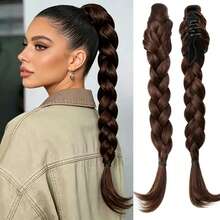 Synthetic 14Inch Long Twist Braid Claw Clip Ponytail Extensions Fluffy Heat Resistant Ponytail Hair Accessories For Women - Multicolor - View 2
