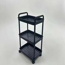 Three-Layer Pulley Mobile Storage Cart - Easy-Assembling Plastic Storage Rack For Bathrooms, Kitchens, RVs, Offices And Workshops, Featuring 3 Hanging Baskets And 3 Layers Of Shelves, Saving Space - Multicolor - View 1