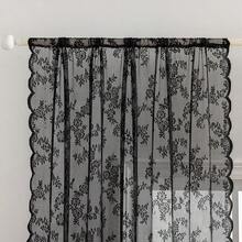 2件組臥室透明蕾絲窗簾，優雅維多利亞風格波浪邊花卉圖案窗簾；廚房窗簾；半透明窗簾；聚酯纖維材質，適用於客廳和餐廳窗簾 - 黑色 - 查看 3