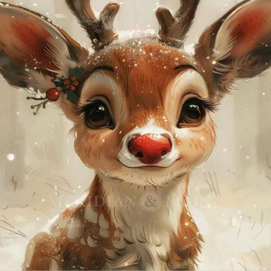 1PC DIY 5D Diamond Painting Kit Cute Deer Pattern - Round Full Diamond Art Mosaic Craft, Home Wall Decor, Unframed - No Frame - View 1