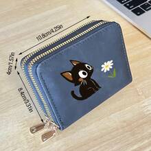 Cat And Flower Printed Card Holder Lightweight Fashionable Wallet Suitable For Daily Use For Women Double Zipper Mini Wallet Purse Wallet Card Wallet - Multicolor - View 2