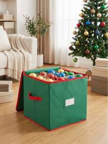 Christmas Decoration Storage Box - 64 Compartment Holiday Ball Storage Box, Equipped With Double Zipper Top Cover, Reinforced Handles And Transparent Label Slots, Durable Non-Woven Fabric Material, For Storing Christmas Tree Decorations - Multicolor - View 13