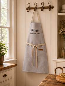 1pc Custom Embroidered Striped Apron, Personalized Text Apron With Front Pocket, Adjustable Shoulder Straps, 5 Optional Colors, Household Cooking Baking Apron, Ideal Holiday Gift For Mom, Dad, Wife, Husband, Family Members For Kitchen, BBQUse - Multicolor - View 8