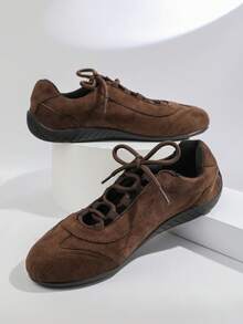 Vintage Elegant Suede Lace-Up Soft Sole Comfortable Commuter Flat Casual Shoes For Women - Brown - View 2