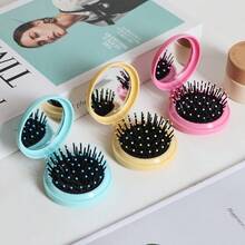 3pcs Foldable Travel Combs With Pocket Mirror, Multi-Color Round Design, Unisex, Portable Ball-Shaped Massage Brush Head, Foldable For Bag Storage, Suitable For Gym And Daily Styling, Exquisite Gift - Cushion Brush (Black Air Cushion) - View 12