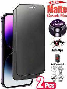 2Pcs Matte Anti-Peeping Ceramic Screen Protector, Compatible With IPhone 18 Pro Max/18 Pro/18 Ultra/18/17 Pro Max/17 Pro/17 Air/16 Pro Max/16 Pro/15 Pro Max/15 Pro/15/14 Pro Max/14 Plus/13 Pro Max/12/11, Anti-Fingerprint, Anti-Scratch, Easy Application, Matte Anti-Peeping Soft Film - 2pcs - View 24