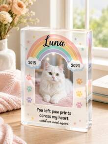 Customized Cat Memorial Acrylic Block, Personalized Rainbow Bridge Photo Crystal Plaque, Cat Loss Remembrance Gift, Forever In My Heart Keepsake, Custom Pet Memorial Decoration For Cat Lovers - Multicolor - View 5