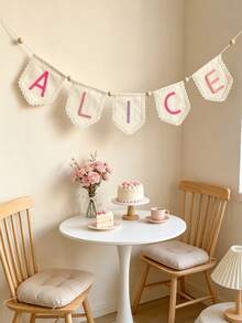 1pc Customized Lace Name Banner, Handmade Yarn Letter Hanging Decor, Suitable For Baby Room, Personalized Girl Decoration, Neutral Color Baby Room Wall Hanging, Personalized Felt Name Flag, Macaron Color Baby Room Decor, Sweet Style - Multicolor - View 9
